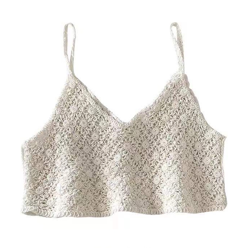 ✿ Áo Croptop Dệt Kim Không Tay Cổ Chữ V Họa Tiết Hoa Phong Cách Vintage Dành Cho Nữ