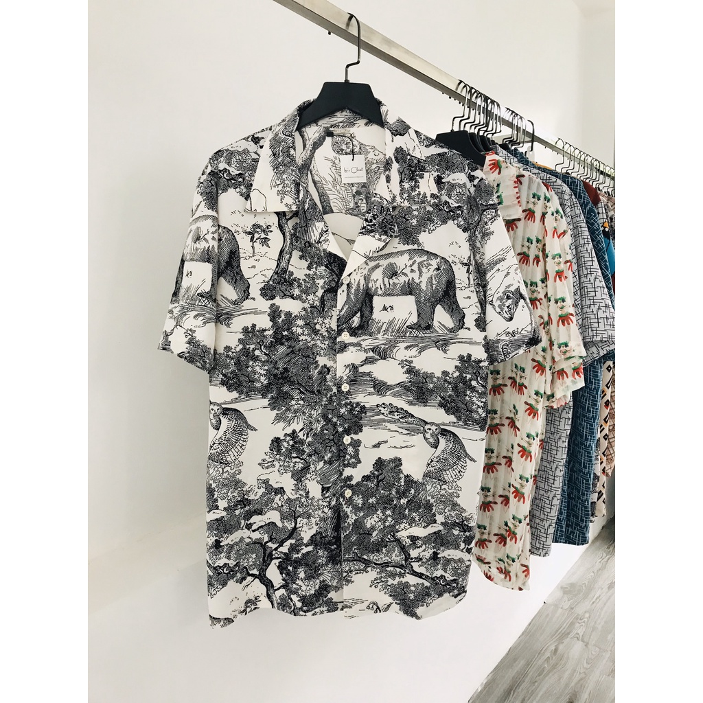 Áo Somi Unisex tay ngắn sơn thủy trắng đen