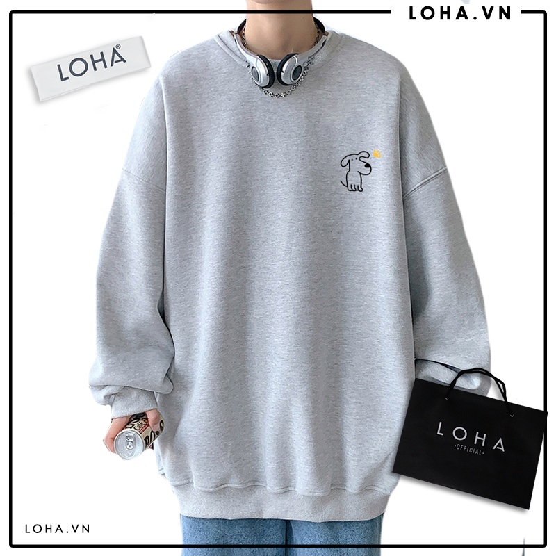 Áo Sweater Hình Cún oversize LOHA Basic, áo nỉ Nhật cao cấp dài tay Unisex LOHA