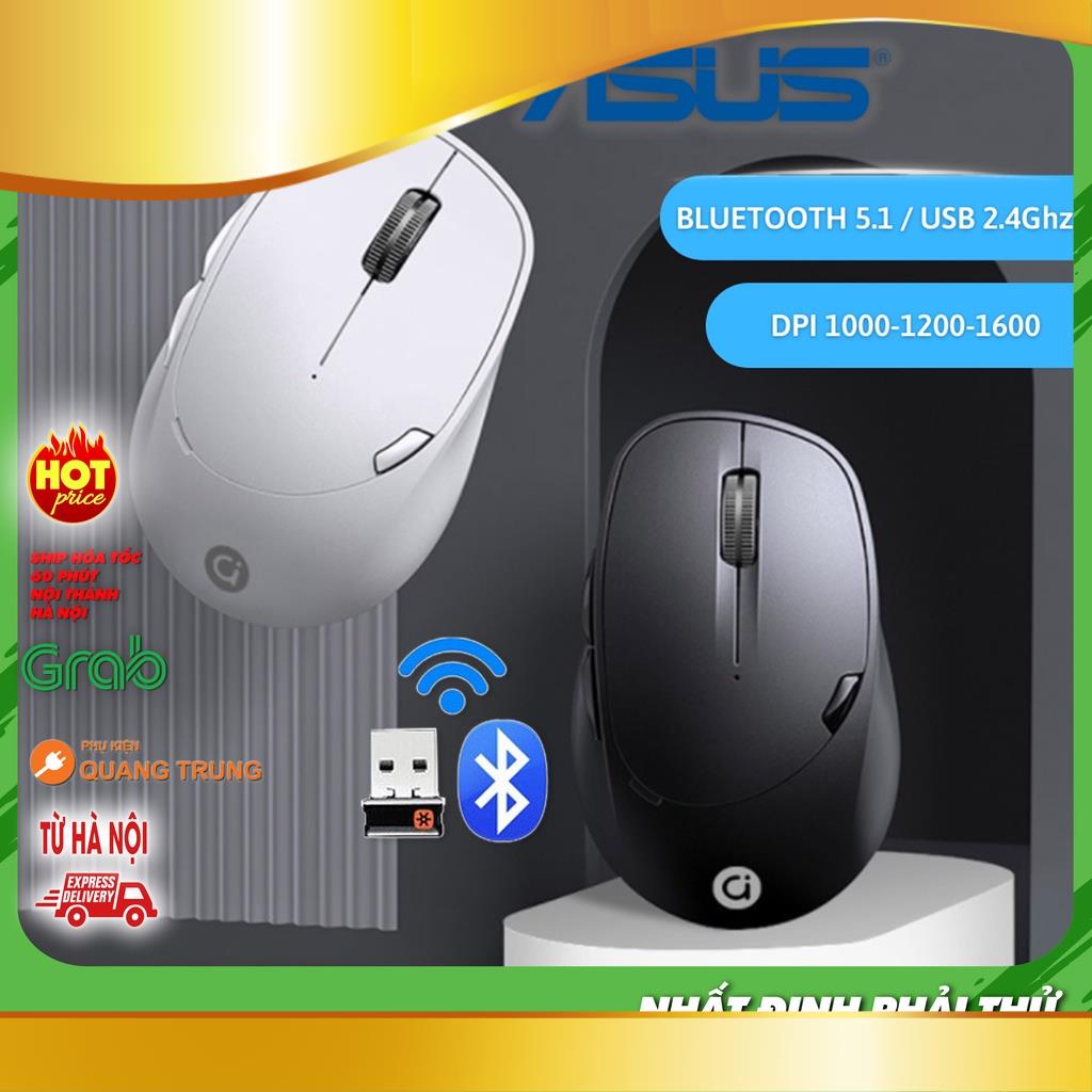 Chuột quang, chuột không dây Asus Adol MS012 bluetooth 5.1 và usb wriless 2.4Ghz, cực tiện lợi, siêu êm không tiếng ồn