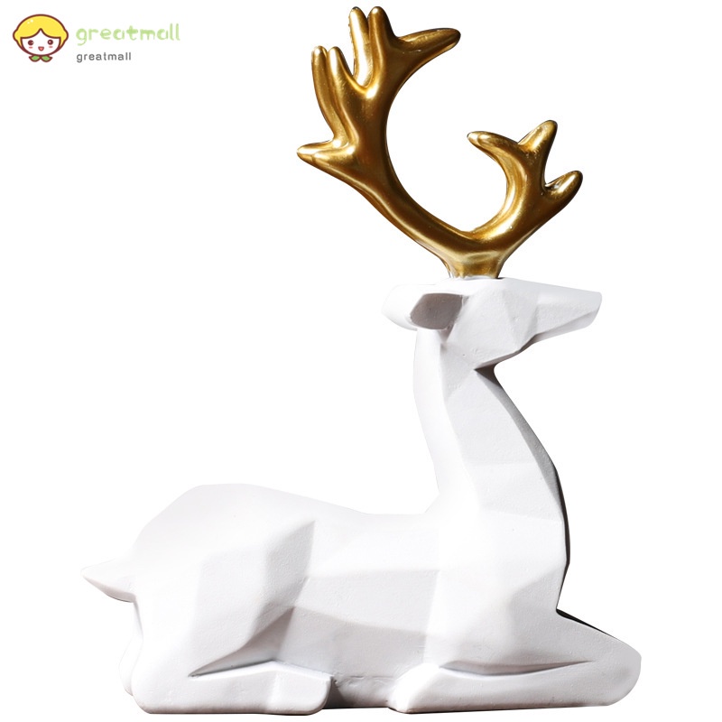 Set 2 tượng hươu trắng và đen bằng nhựa resin trang trí phòng khách