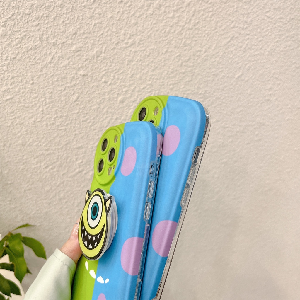 Ốp Điện Thoại Silicon TPU Mềm Hình Đôi Mắt Xanh Hoạt Hình Gắn Giá Đỡ Chống Sốc Bảo Vệ Ống Kính Máy Ảnh Cho iphone 11 12 13 Pro Max XS X XR