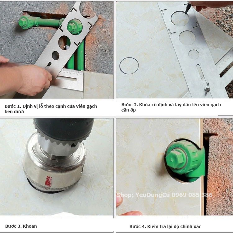 Thước lấy dấu khoan lỗ gạch Định vị khoét lỗ ống nước