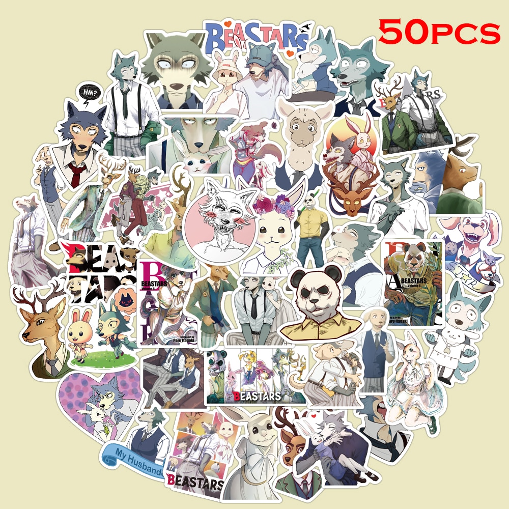 Set 50 miếng dán trang trí Laptop điện thoại vali hình Anime BEASTARS Nhật Bản