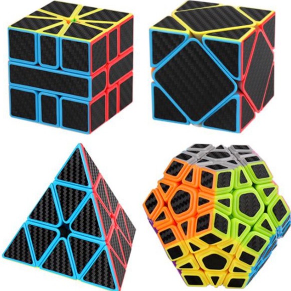 Combo 4 Khối Biến Thể Carbon Tam Giác ( Pyraminx) , 12 Mặt (Megaminx), Skewb, Square - 1 Moyu Meilong