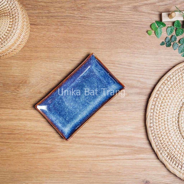 Đĩa Chữ Nhật Men Xanh Hoả Biến  - Đĩa Chữ Nhật Men Xanh Hoả Biến - Gốm Sứ Cao Cấp Bát Tràng