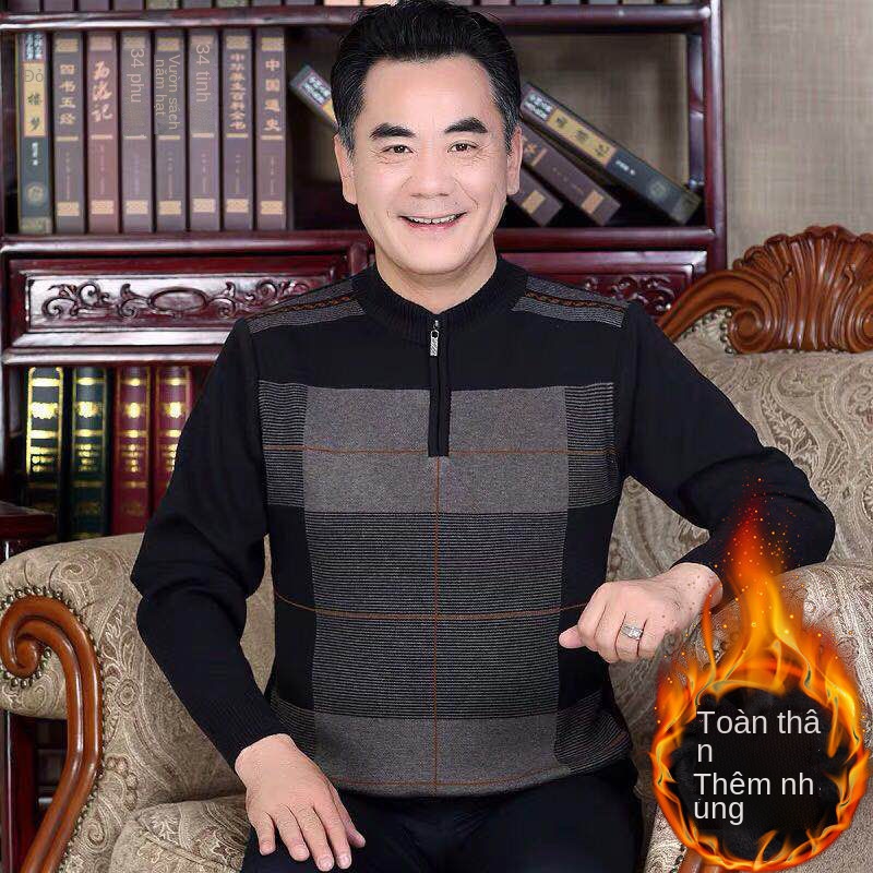 Áo len dệt kim dày của nam giới quần mùa đông cho người đàn ông trung niên và cao tuổi thu cha nửa cổ khoác ấm nội