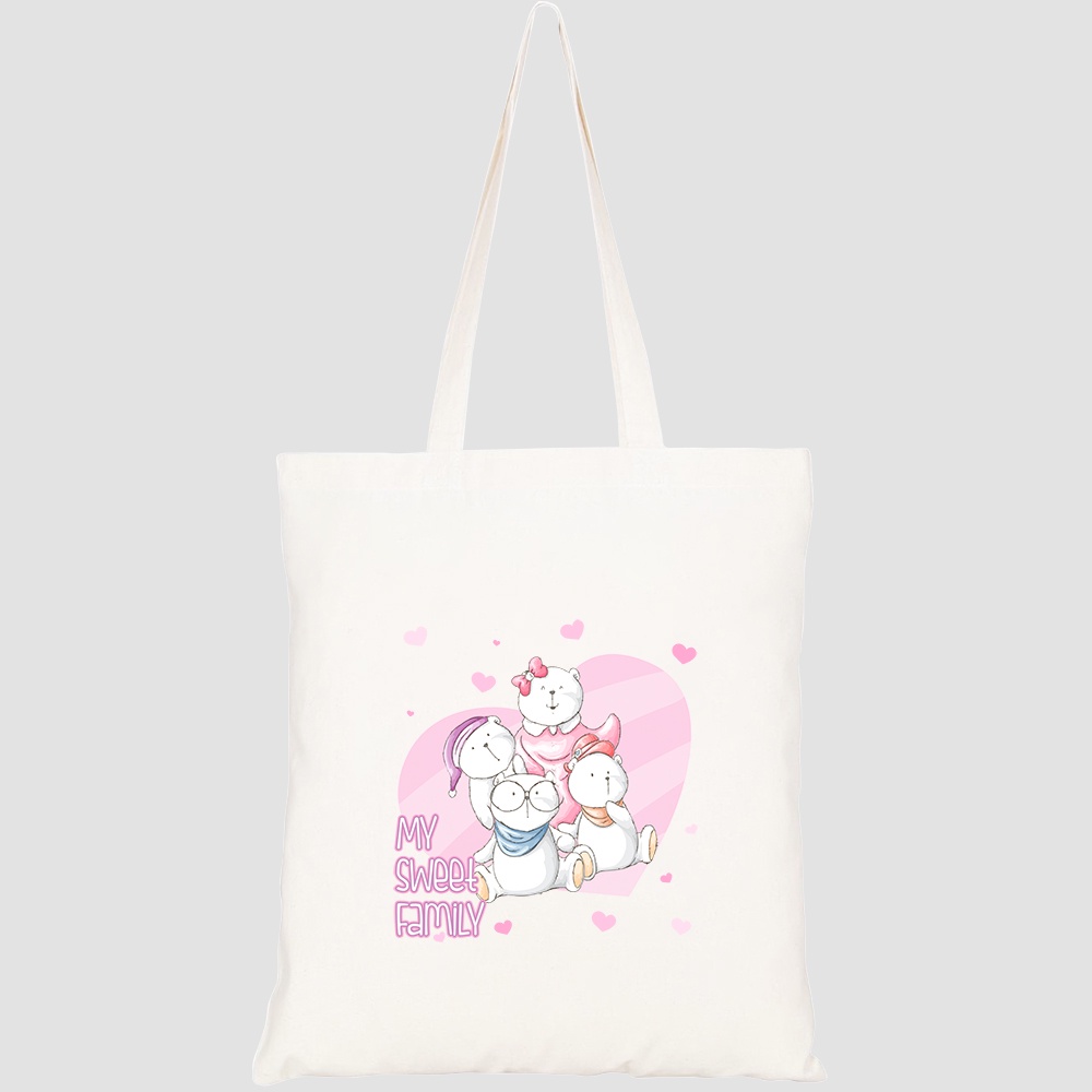 Túi vải tote canvas HTFashion in hình cute bear pattern set HT205