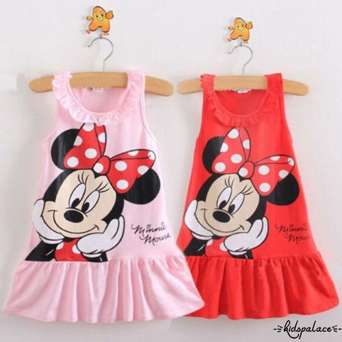 Đầm hình chuột Minnie màu vàng in họa tiết hoạt hình cho bé gái