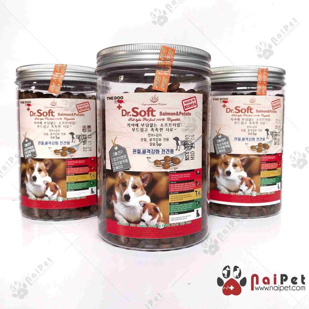 Thức Ăn Hạt Mềm Vị Cá Hồi Khoai Tây Dr.Soft Salmon &amp; Potato Hộp 400g