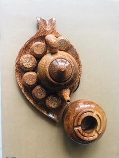 BỘ BÌNH TRÀ GỖ DỪA CHIẾC LÁ