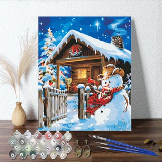 Tranh sơn dầu số hóa tô màu theo số noel mùa đông ông già tuyết MiMi Art NE9003 Full phụ kiện tặng băng dính