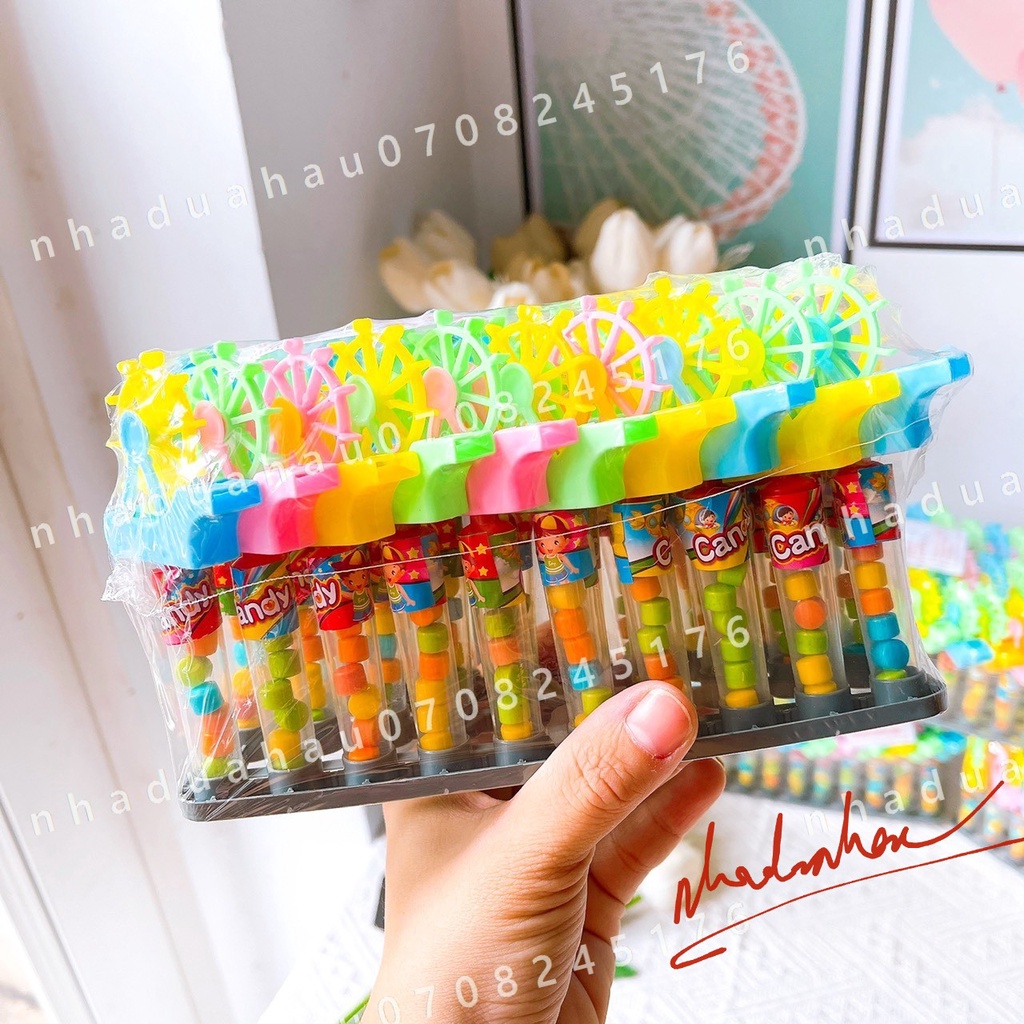 Combo 3 cây kẹo đồ chơi hình chong chóng có còi sắc màu hàng cty VN chất lượng cao