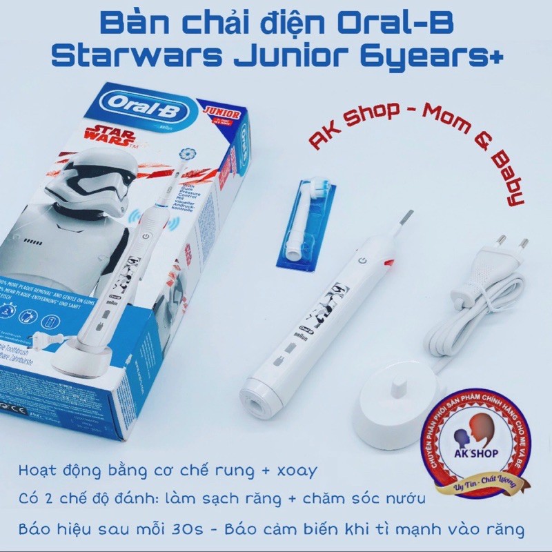 Bàn chải điện Junior oral - b 6y+ hàng chính hãng (starwar, minie mouse)