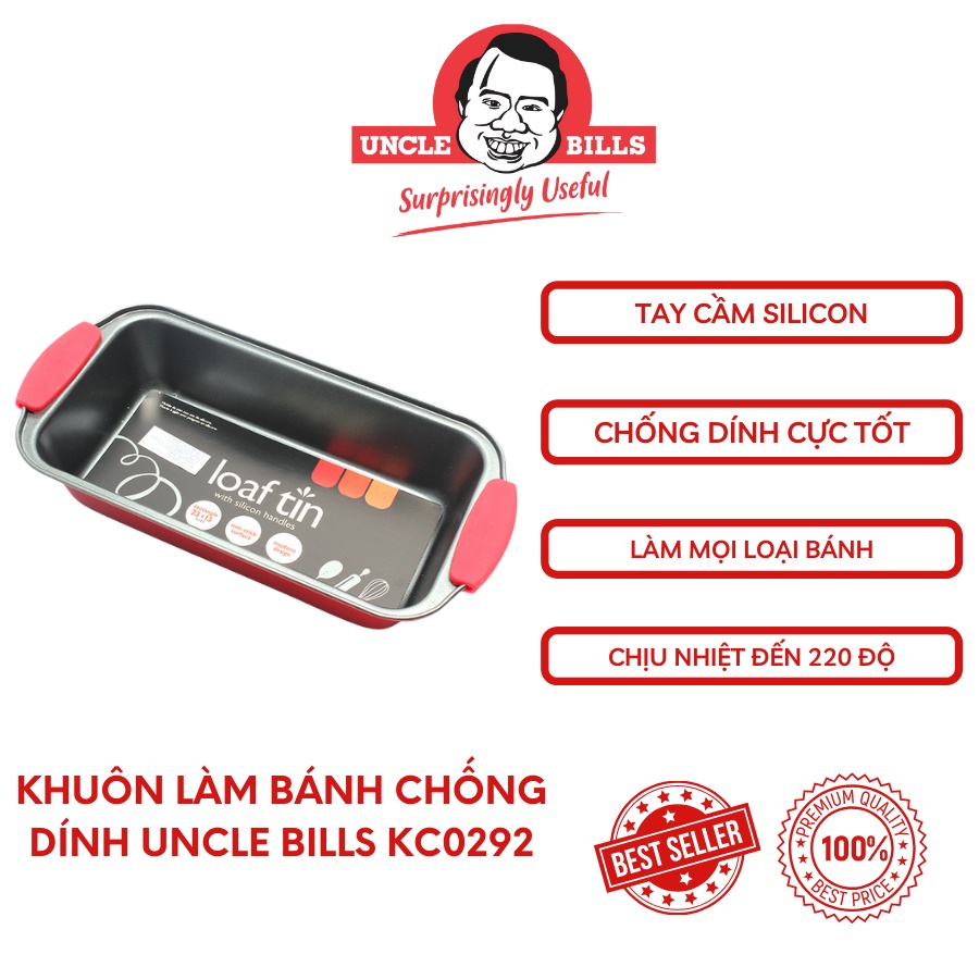 [Mã BMBAU50 giảm 7% đơn 99K] Khuôn nướng bánh mì chống dính có tay cầm silicon Uncle Bills KC0292