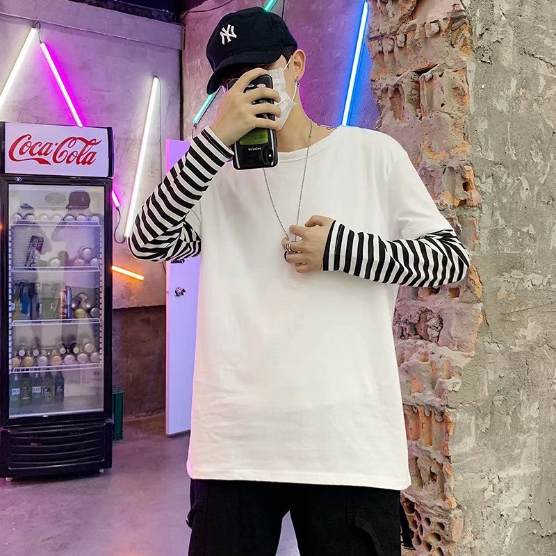 Áo Thun Dài Tay Giả Hai Lớp Form Rộng Phong Cách Hàn Quốc Dành Cho Cặp Đôi