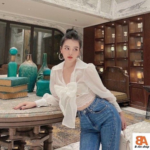 Áo sơmi Voan phối nơ ngực