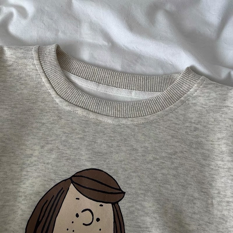 Áo Sweater Nỉ Bông Cổ Tròn In Hình Cô Gái Cute Bo Gấu Oversize Dễ Thương