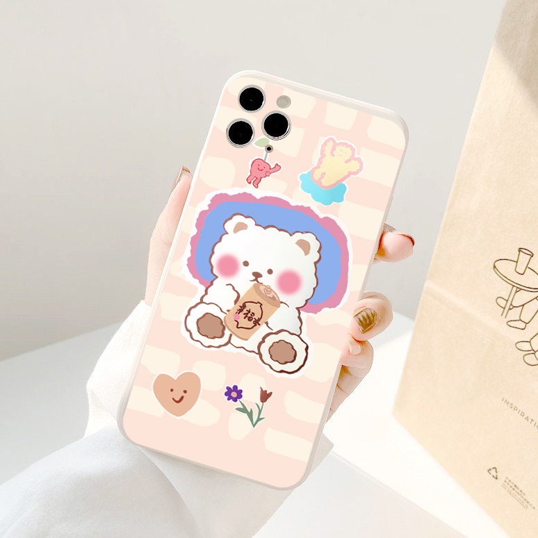 Ốp lưng iphone vuông cạnh gấu má hồng ốp điện thoại iphone cho 6/6plus/6s/6splus/7/7plus/8/8plus/x/xr/xs/11/12/pro e67