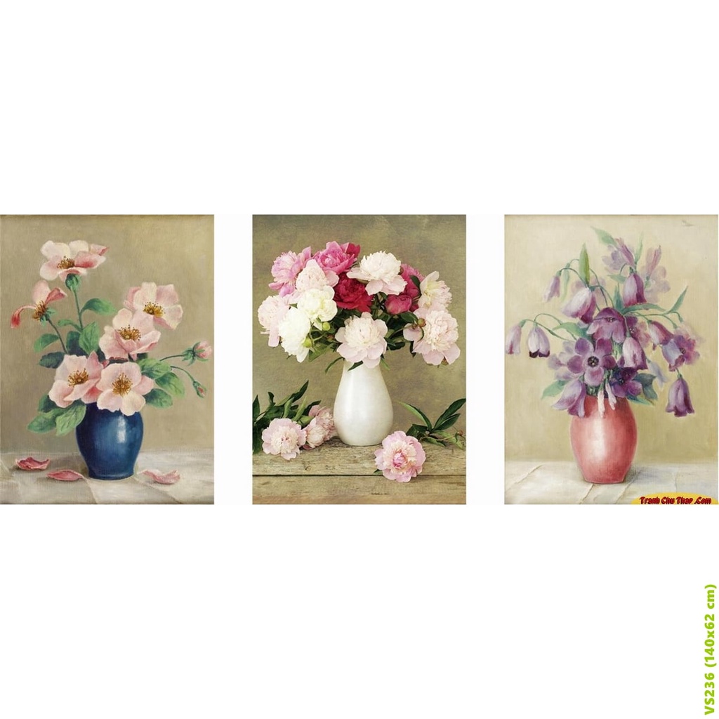 Tranh gắn đá bình hoa bộ 3 KT:140x62cm,tramh đính đá chưa đính.