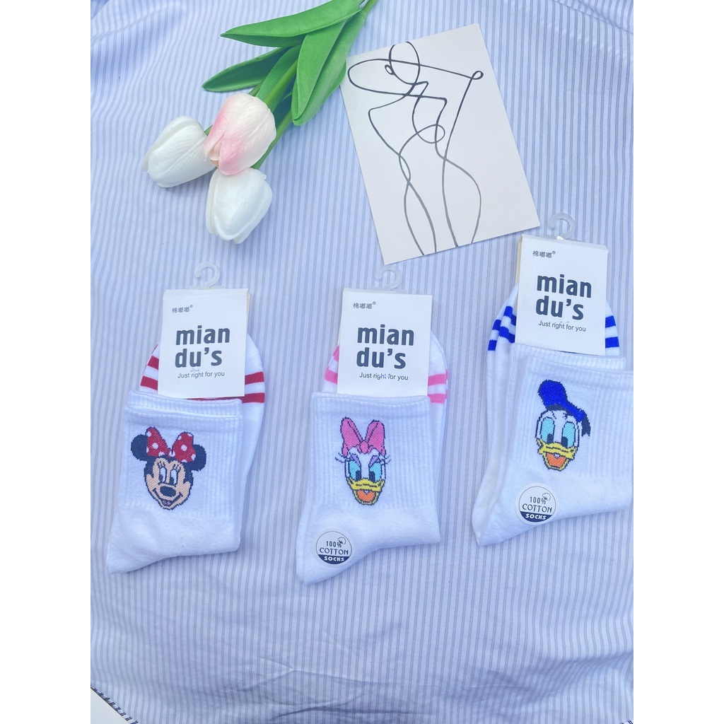 Tất trắng Muzini vớ cổ cao in họa tiết nhân vật hoạt hình cực xinh TN213