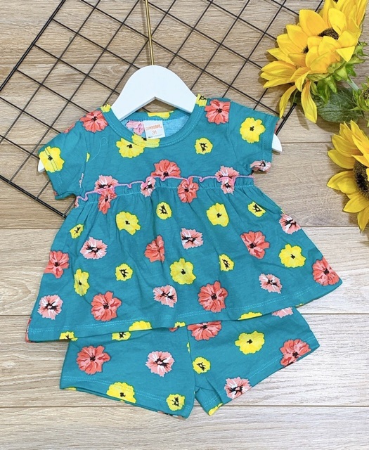 Bộ thun coton xuất dư tay ngắn quần đùi cho bé gái 072