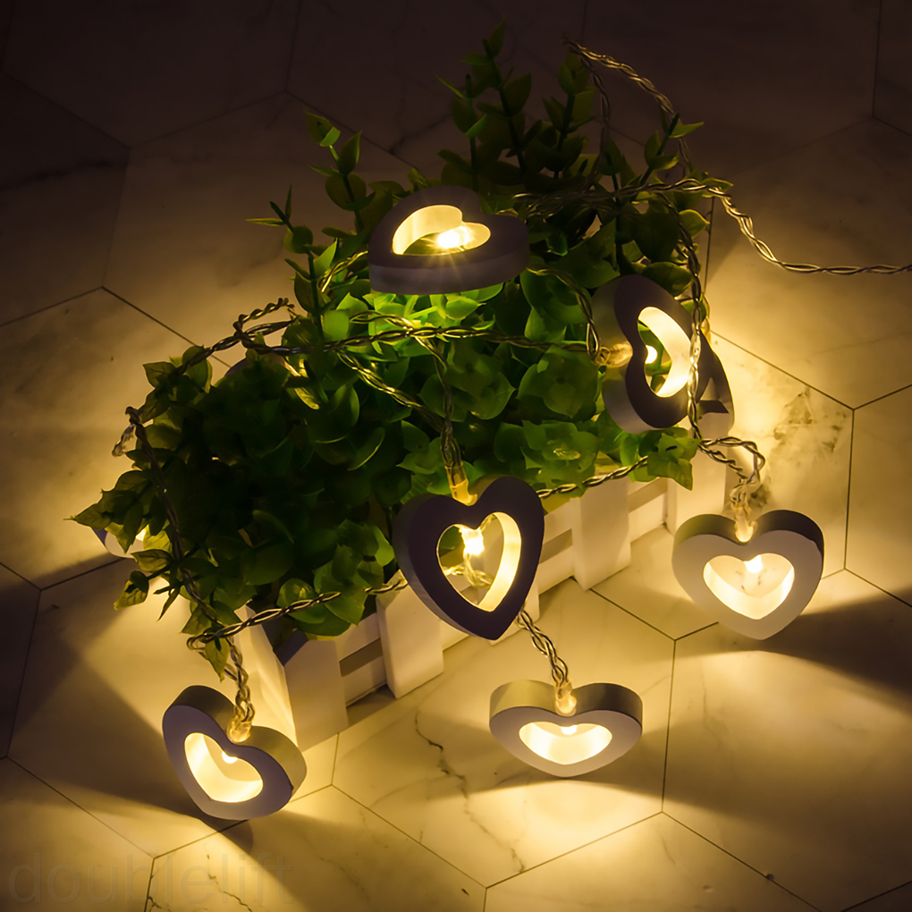 String Light Wooden Heart Shape String 10LED Hanging Warm Light Chain for Home Party Decoration doublelift store