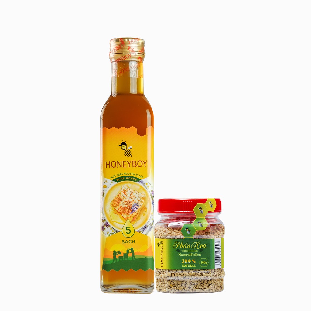 Combo Mật Ong Thiên Nhiên 5 Sạch Honeyboy 250ml và Phấn Hoa Thiên Nhiên Honeyboy 100g