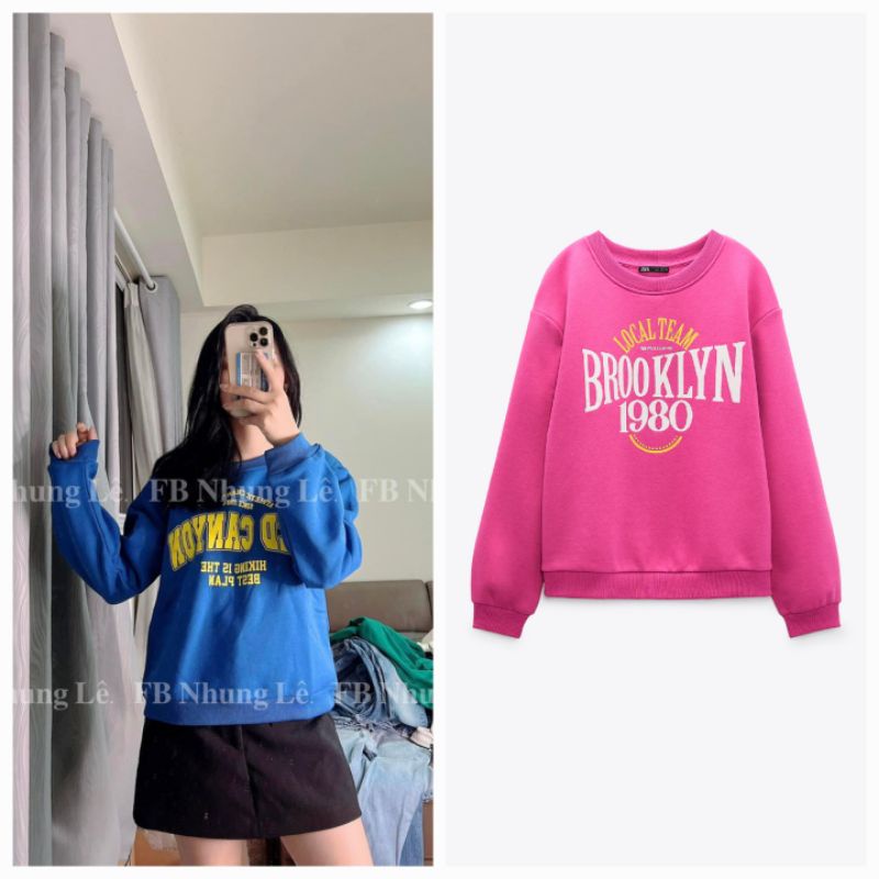 Áo nỉ bông in chữ hàng ZARA AUTHENTIC (S nhỏ nhất)