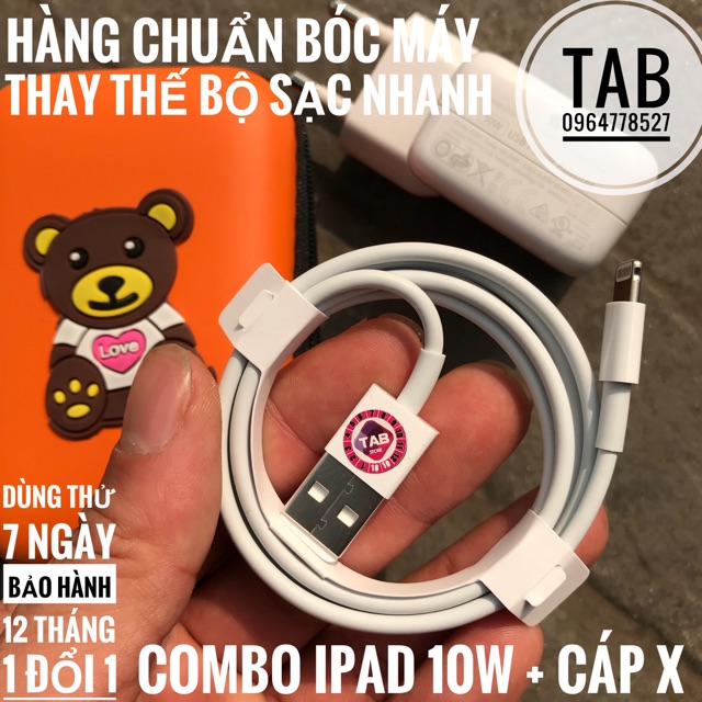 Combo Củ iPad 10w + Cáp IPhone X Bóc Máy (Tặng Hộp Đựng)