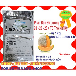 Phân bón lá npk 20 20 20 te thổ nhĩ kỳ nuôi cây khỏe, xanh cây, dày lá túi 1kg pha 600 lít nước.