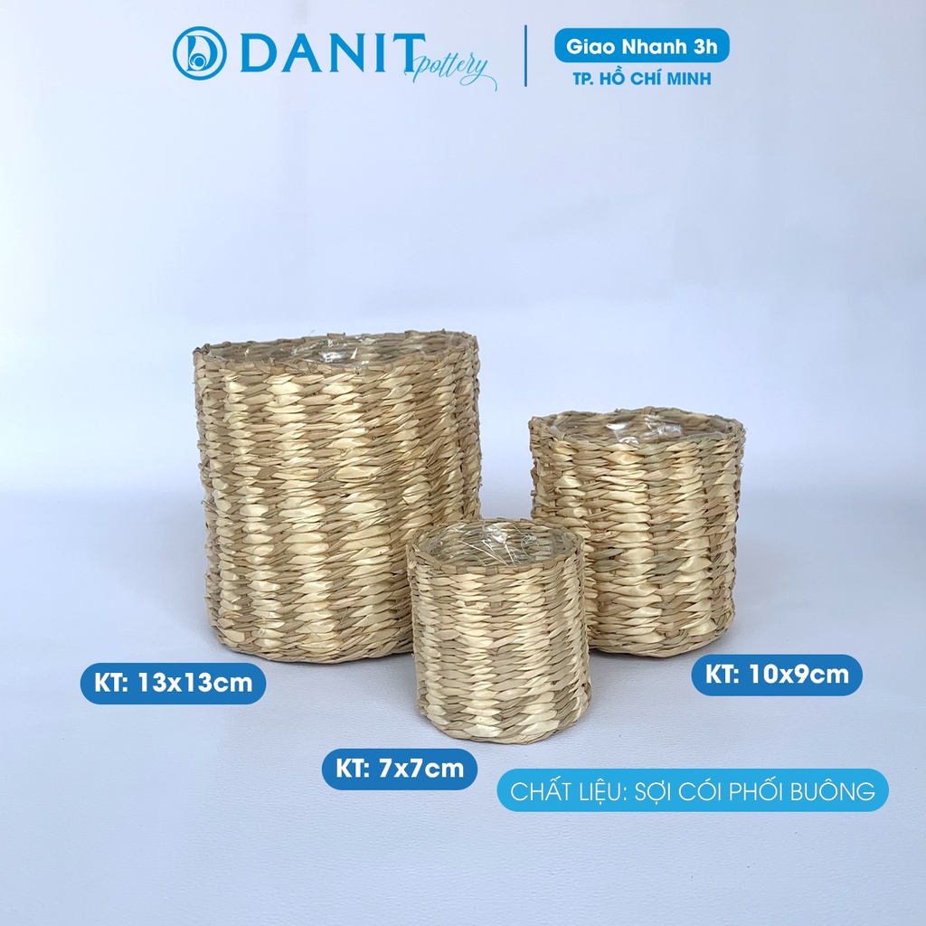 Giỏ cói tự nhiên 7cm, 10cm, 13cm - giỏ cắm hoa giả, decor trang trí Danit Pottery
