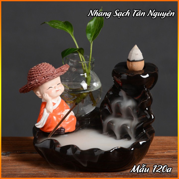 Chú tiểu bên thác nước - Thác khói trầm hương gốm sứ dày đẹp - Cội nguồn xứ Huế - TK120