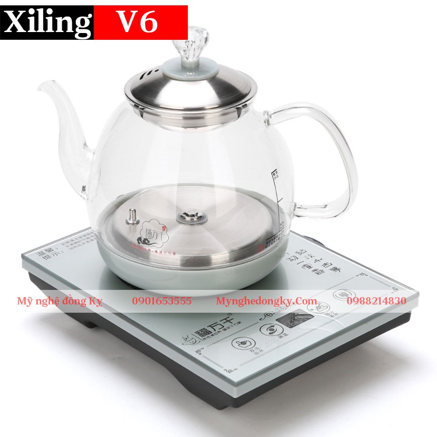 Bếp điện đun nước thủy tinh 4 lớp Xiling V6 màu vàng, mẫu bếp đơn dùng cá nhân tại bàn trà điện không thiết kế bếp