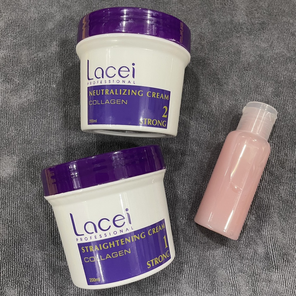 Combo Thuốc duỗi ép tóc tại nhà không cần kẹp nhiệt Lacei Collagen + Keratin Protech 200mlx2/50ml