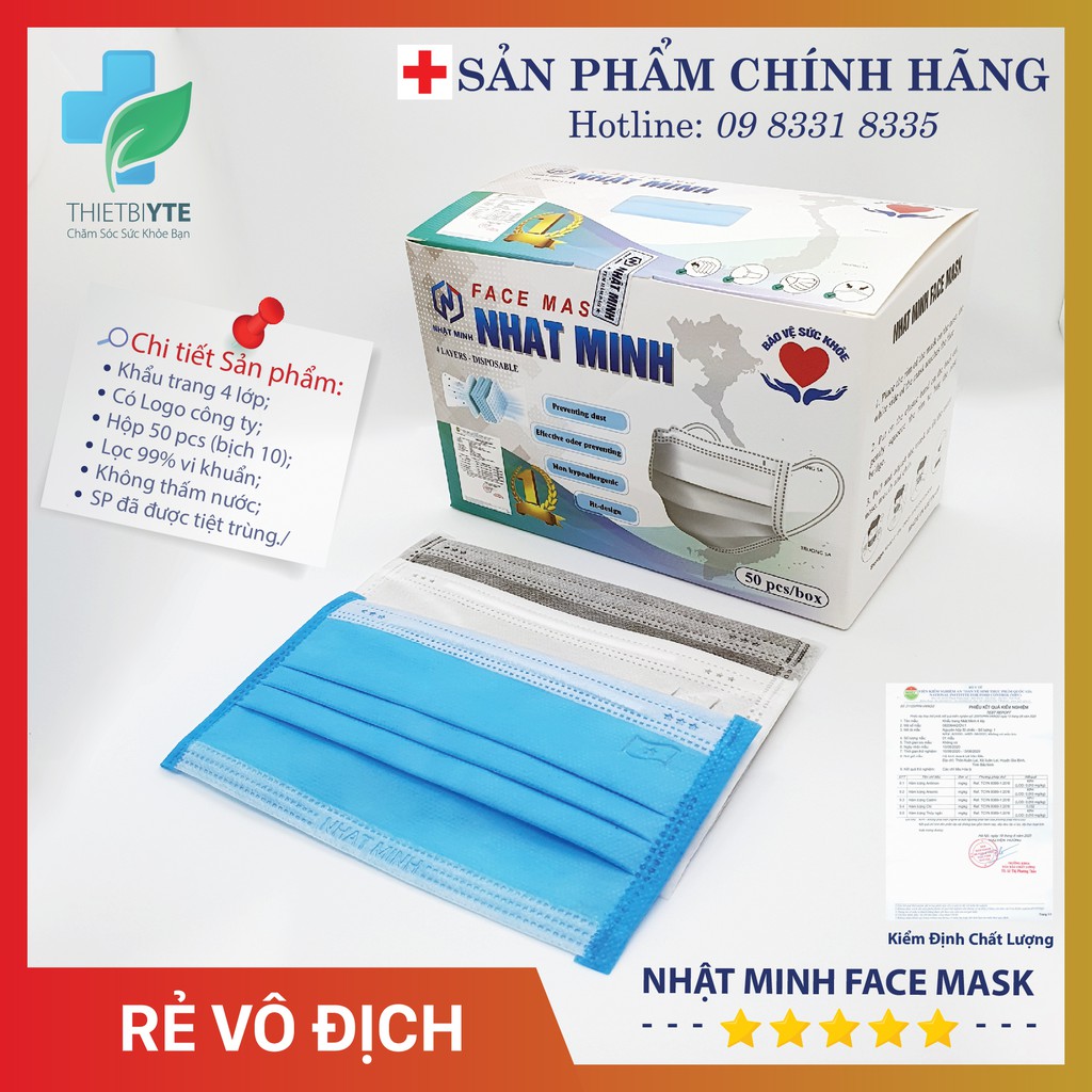 Khẩu trang y tế NHẬT MINH 4 Lớp ( Hộp 50 chiếc) - Đủ màu - Đủ kiểm định của Bộ Y tế | BigBuy360 - bigbuy360.vn
