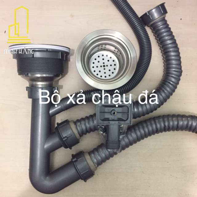 Bộ xả chậu rửa chén bát đôi, 2 hộc inox 304 phi 110mm