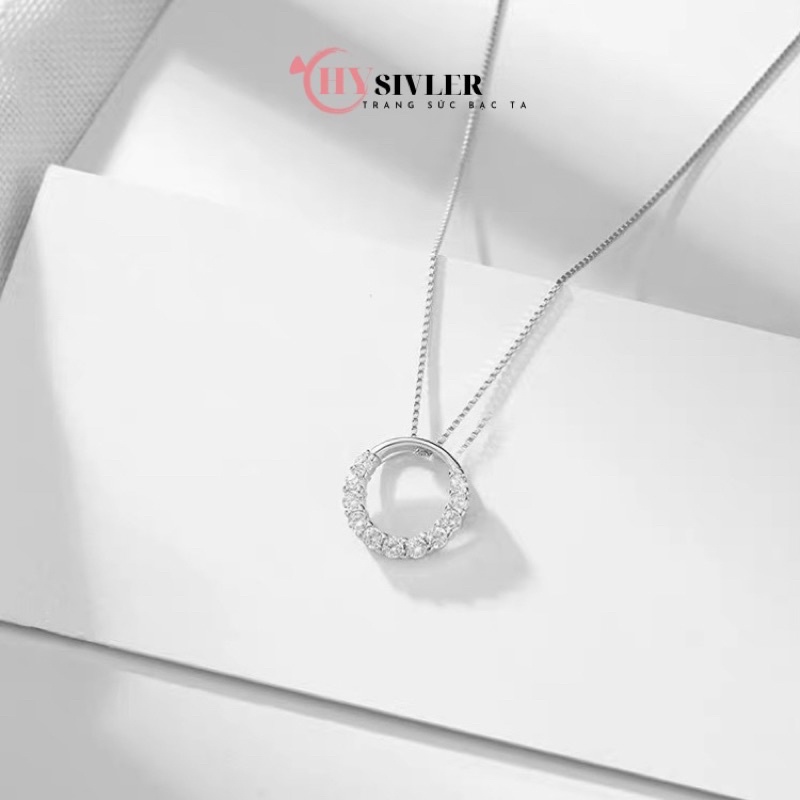 Dây chuyền bạc nữ CHY SILVER hình tròn nạm đá xinh xắn đơn giản nữ tính bạc thật