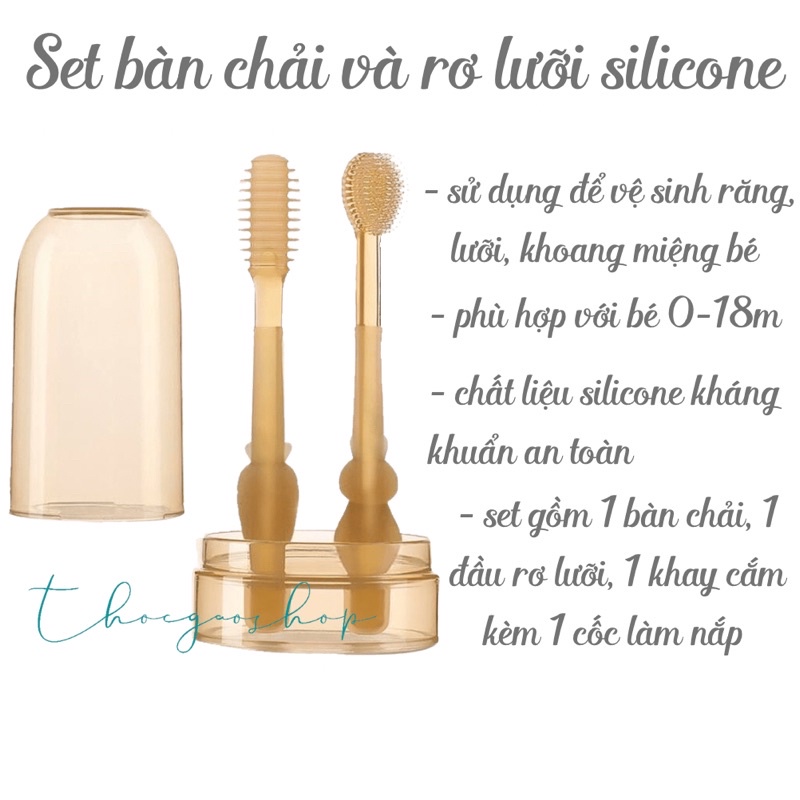 Set bàn chải và rơ lưỡi bằng Silicone cao cấp cho bé 0-18 tháng