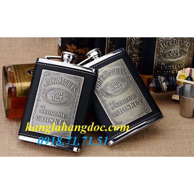 Bình đựng rượu inox bỏ túi Honest 8oz , bọc da Jack