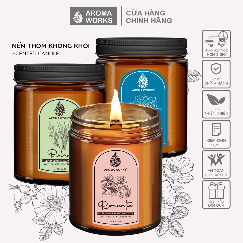 Nến thơm Spa Aroma Works liệu pháp mùi hương giúp dễ ngủ, thư giãn, thoải mái 240g