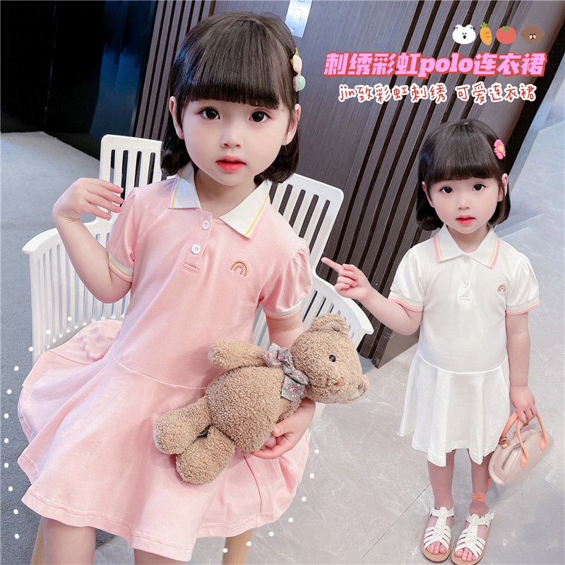 Trẻ em Mùa hè giản dị Váy Polo 2021 Bé gái Hàn Quốc Áo sơ mi ngắn tay Cô 1--6 Tuổi