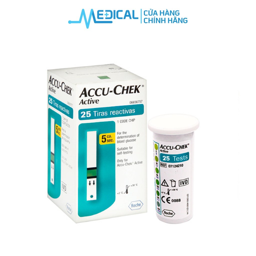 Que thử đường huyết Accu-Chek Active dùng cho máy đường Active chính hãng " HỘP 25 TEST "- MEDICAL