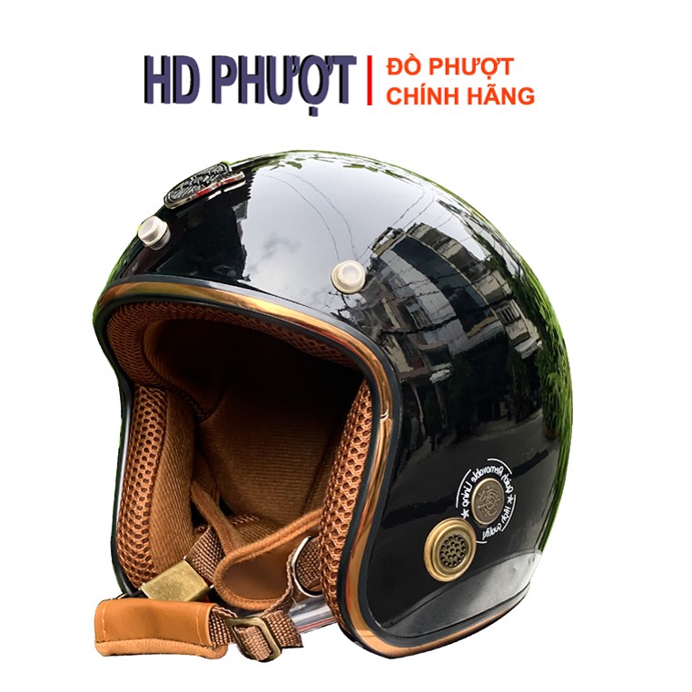 Mũ bảo hiểm phượt ¾ đầu Napoli SH2 Ruby cao cấp [Free size 55 – 58cm] [Đen bóng lót nâu] – Bảo hành 12 tháng