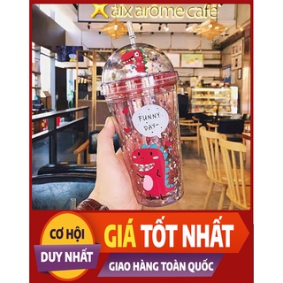 Ly Giữ Nhiệt Kim Tuyến Khủng Long Siêu Xinh Kèm Ống Hút - Bình Đựng Nước Giữ Nhiệt Kim Tuyến