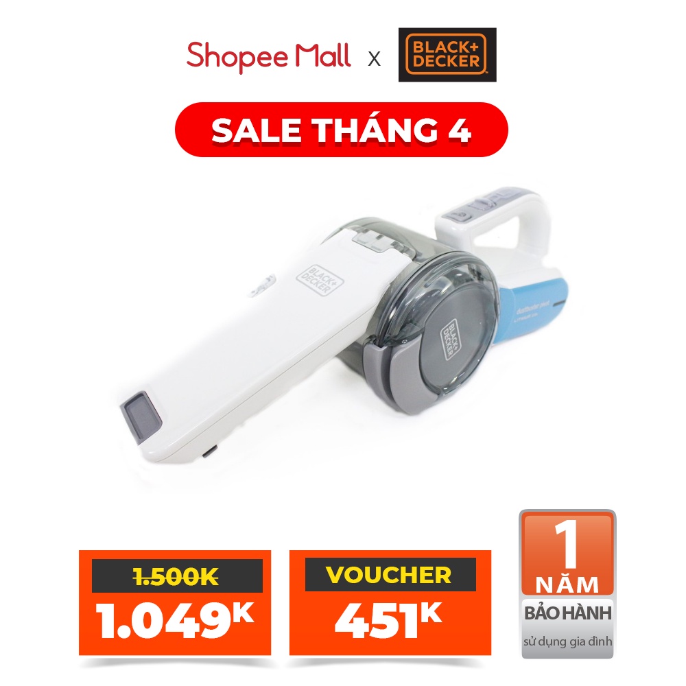 Máy hút bụi Black&amp;Decker chạy pin 10.8V mạnh mẽ PV1020L-B1