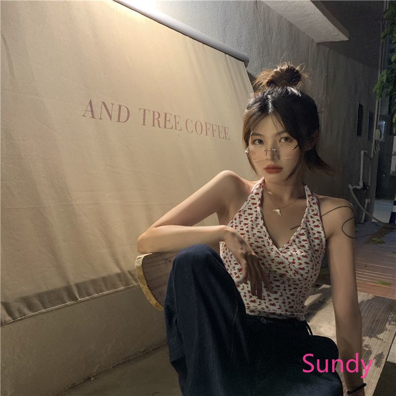 Áo Hai Dây Cổ Chữ V In Hoa Thời Trang Mùa Hè Quyến Rũ Cho Nữ