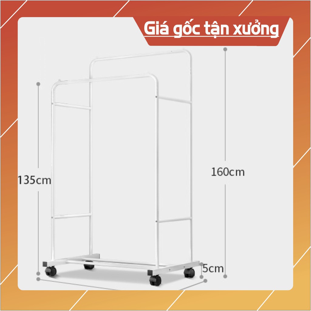 [ sale mùa hè] Giàn giá kệ treo quần áo đa năng giá đôi 3 in 1 có bánh xe 80cm .