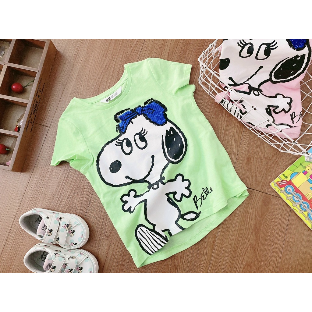 Áo bé gái. Áo phông hè cộc tay Snoopy 2 màu chất cotton AHE04