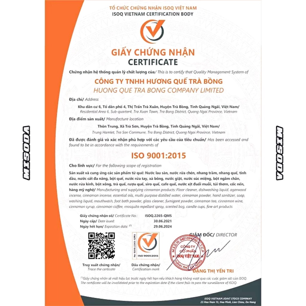 Nước lau sàn sả chanh Hương Quế Trà Bồng 1000ml, diệt khuẩn, xua đuổi côn trùng , an toàn sức khỏe, nhà luôn thơm ngát